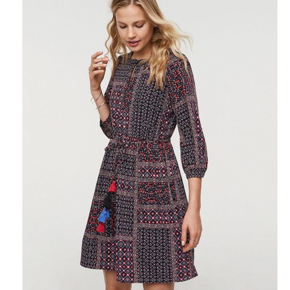PATCHWORK TASSEL TIE WAIST DRESS